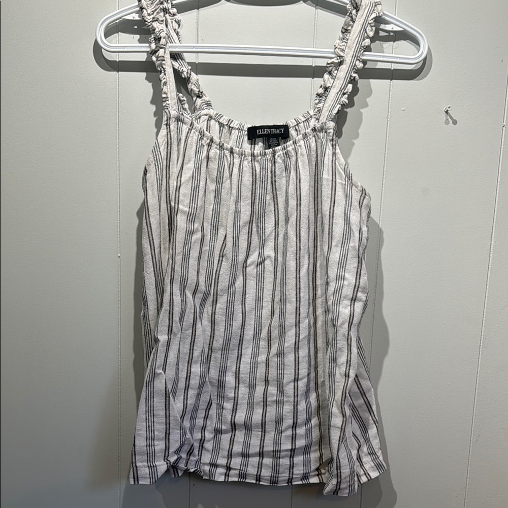 Ellen Tracy Linen mix White Striped Women's Top